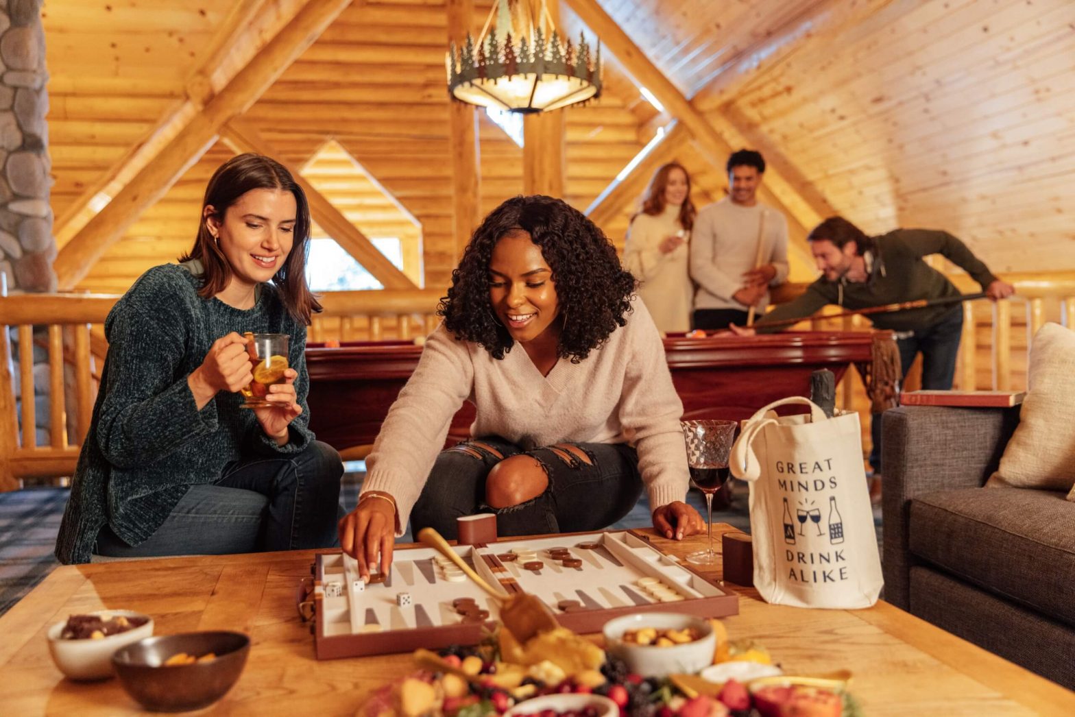 friends playing games at AvantStay cabin