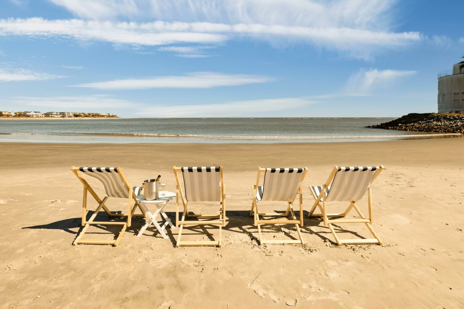 Beach chairs by the ocean