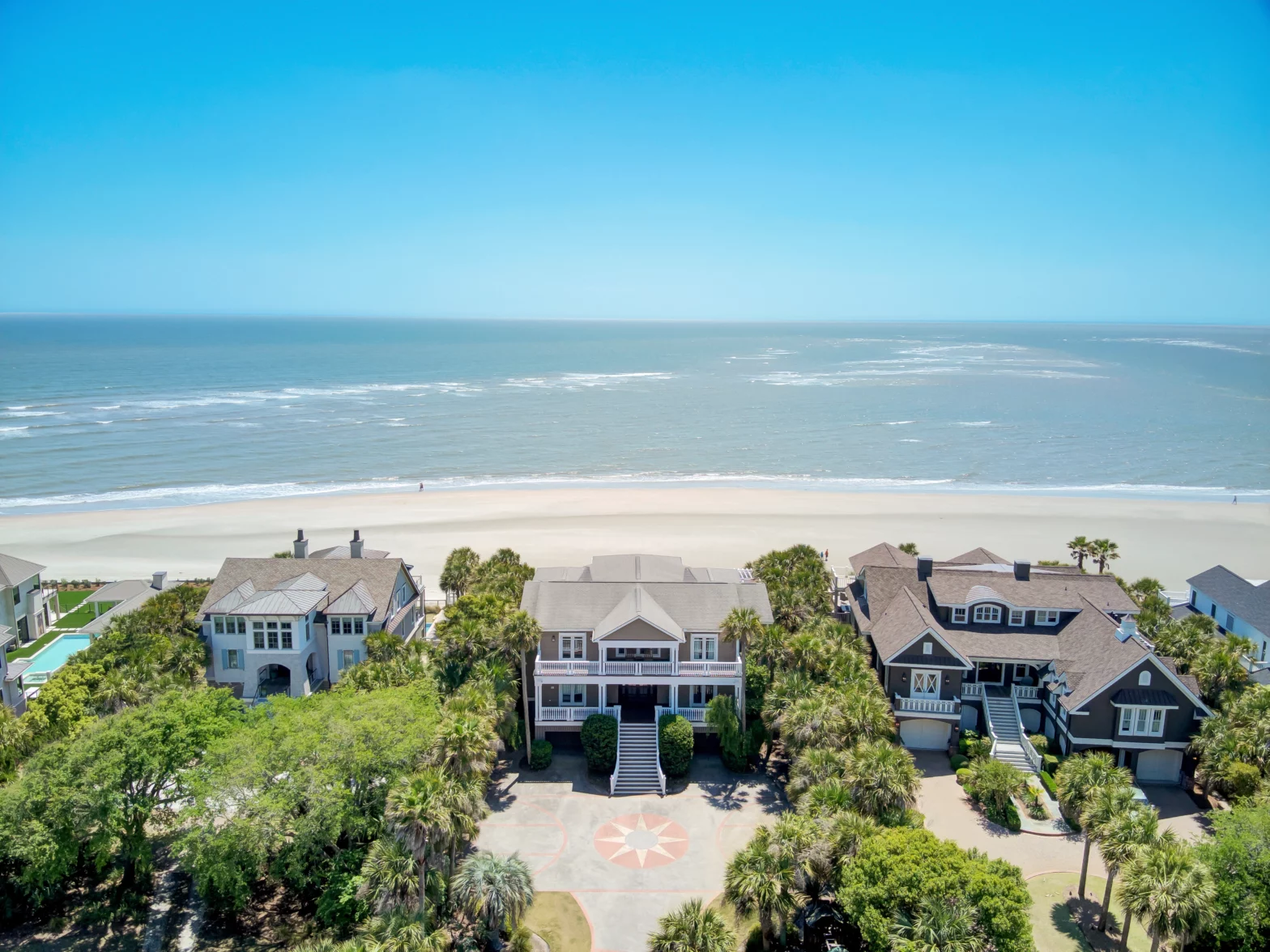 three beautiful beachfront houses in the summer time of isle of palms